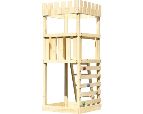 Holzspielturm mit Kletterwand für den Garten