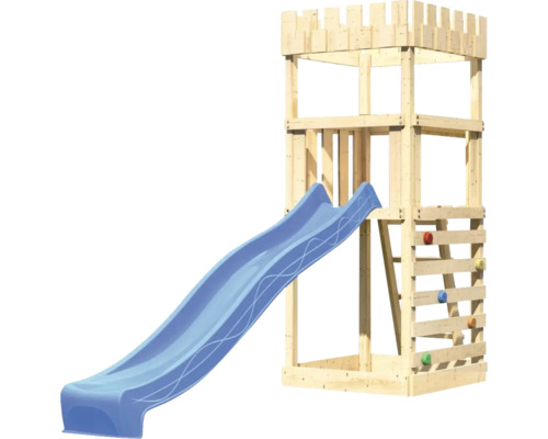 Holzspielturm mit Rutsche und Kletterwand für den Garten