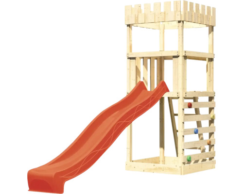 Spielturm aus Holz mit Rutsche und Kletterwand