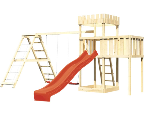 Spielturm mit Rutsche, Schaukel und Leiter aus Holz