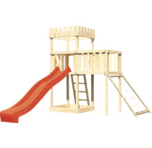Spielturm aus Holz mit Rutsche, Leiter und Kletternetz