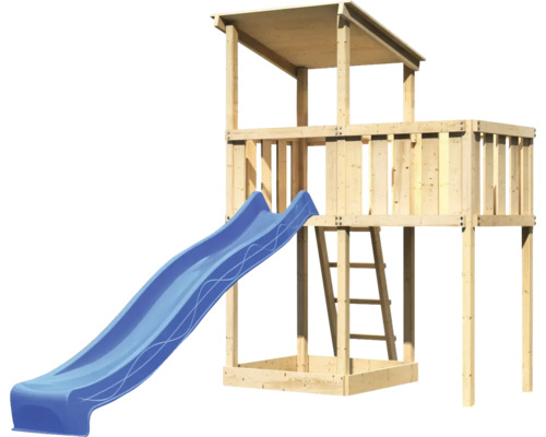 Spielturm aus Holz mit Rutsche und Leiter