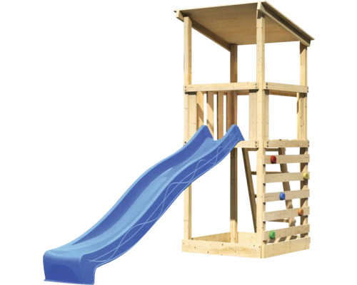Spielturm mit Rutsche und Kletterwand für den Garten