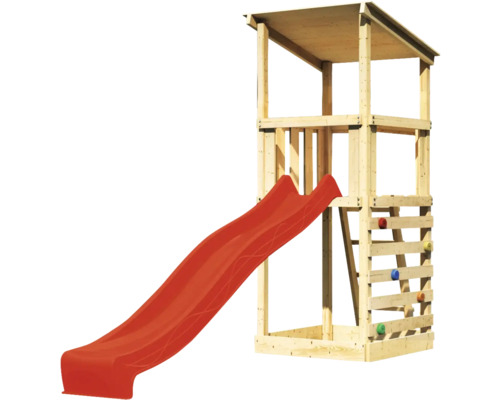 Spielturm mit Rutsche und Kletterwand für den Garten