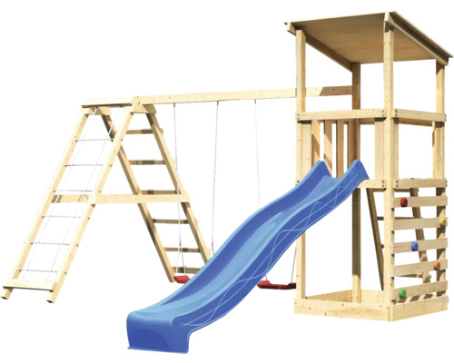 Holzspielplatz mit Rutsche, Schaukel und Kletterwand für den Garten