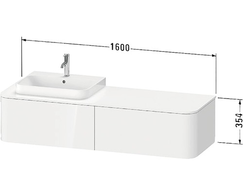 Waschtisch mit Unterschrank, 1600 Millimeter breit und 354 Millimeter hoch