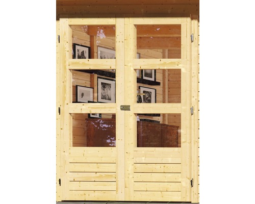 Doppeltür aus Holz mit Glaseinsätzen für Gartenhaus