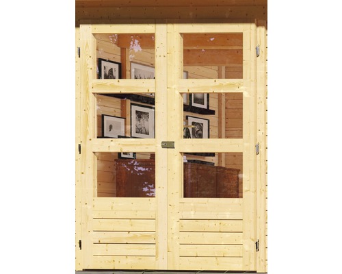 Doppeltür aus Holz mit Fenstern für Gartenhaus