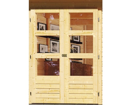 Doppeltür mit Glaseinsätzen für ein Gartenhaus.