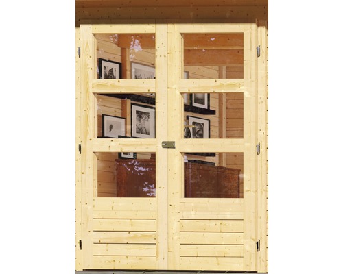 Doppeltür aus Holz mit Glaseinsätzen für Gartenhaus