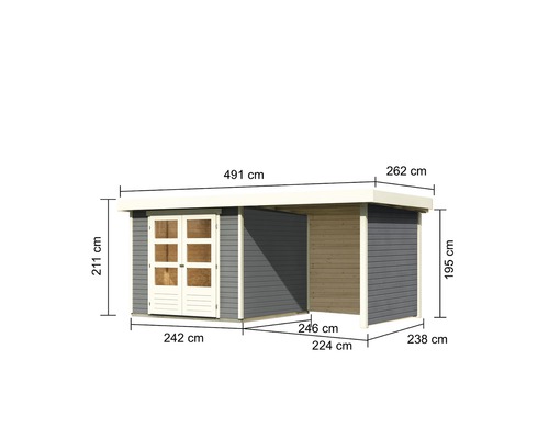 Abmessungen eines Gartenhauses mit Anbau
