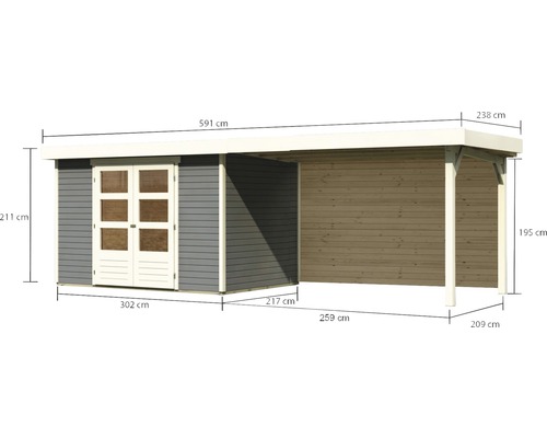 Abmessungen eines Gartenhauses mit Anbau