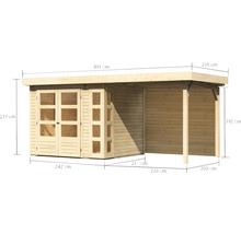 Abmessungen eines Holz Gartenhauses mit Doppeltür und Schleppdach