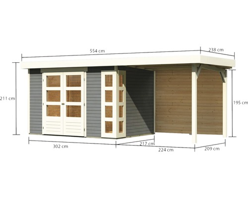 Abbildung eines Gartenhauses mit den Abmessungen