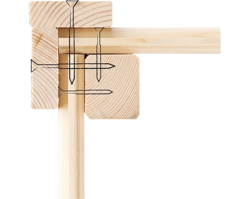 Illustration einer Holzkonstruktion, die mit Schrauben befestigt ist