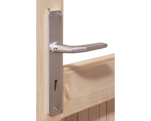 Türbeschlag mit Drückergarnitur an Holztür