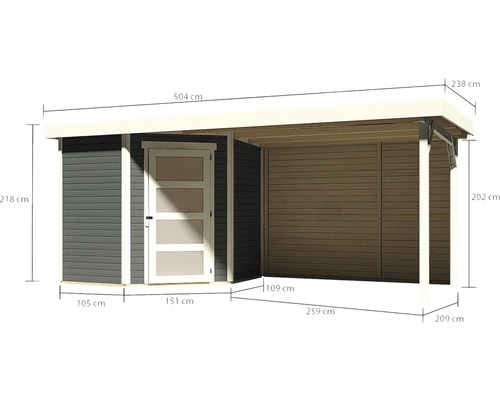 Abmessungen eines Gerätehauses mit angebautem Carport