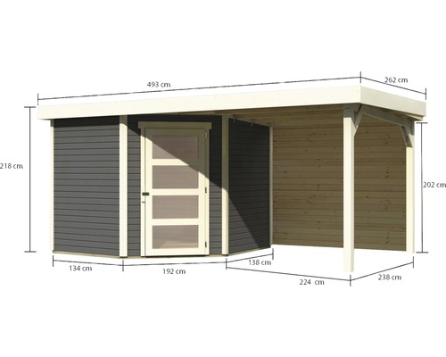 Abmessungen eines Gartenhauses mit überdachtem Bereich