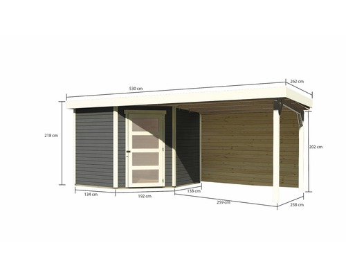 Abmessungen eines Gerätehauses aus Holz mit Anbau