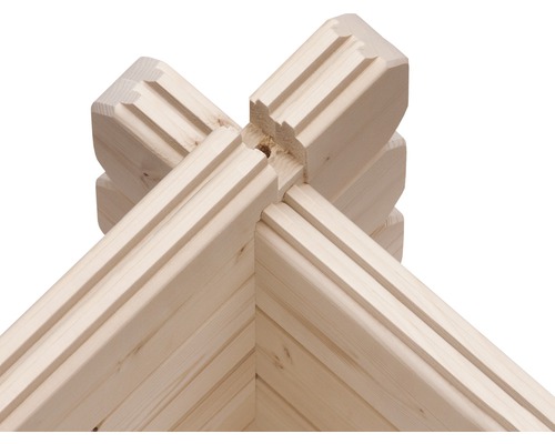 Detailaufnahme einer Eckverbindung aus Holz