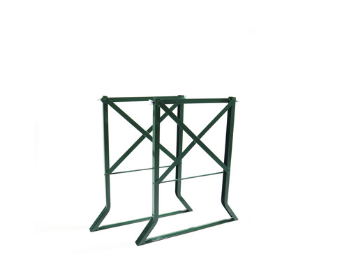 Zwei grüne Tischgestelle aus Metall