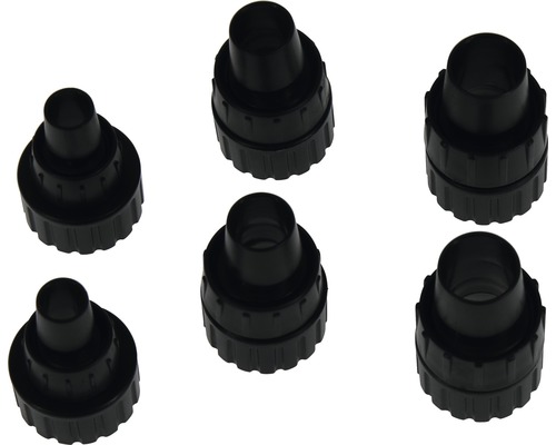 Sechs schwarze Schlauchverbinder