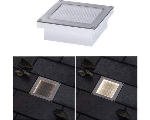 Quadratische Bodeneinbauleuchte aus Metall und Kunststoff in zwei Beleuchtungszuständen