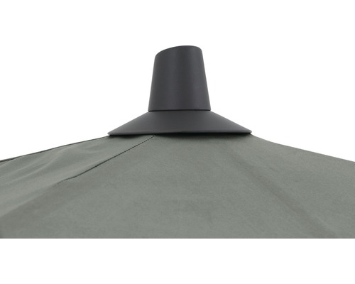 Detailansicht einer grauen Gartenschirmhaube mit Oberteil