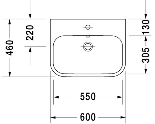 Technische Zeichnung eines Waschtisches mit Maßangaben