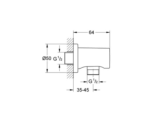 Technische Zeichnung einer Armatur mit Maßangaben