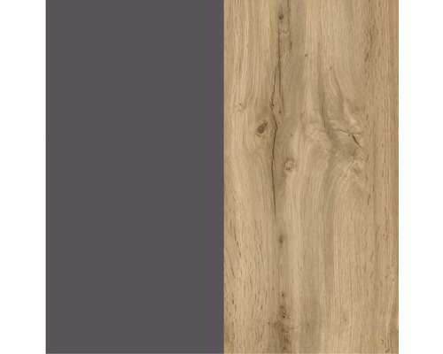 Musterstück einer Küchenfront mit Holzdekor und einfarbiger Oberfläche