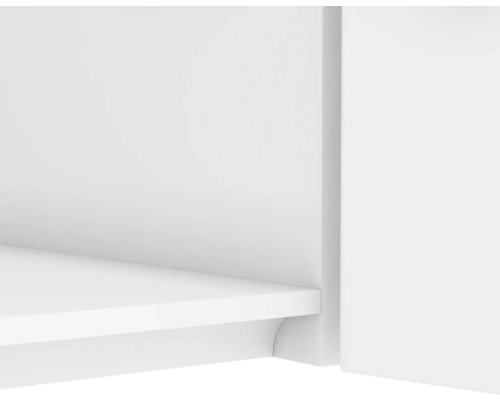 Detailansicht eines weißen Regalschranks mit Einlegeboden