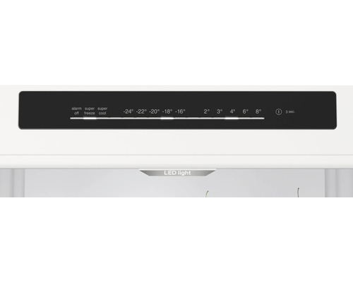 Bedienfeld eines Kühlschranks mit Temperaturregler und LED-Beleuchtung