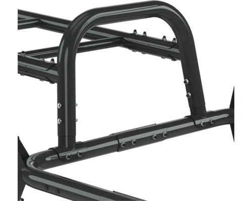 Detailansicht eines dunkelgrauen Metallgestells mit Schrauben
