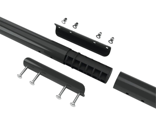 Einzelteile eines Zaunpfostens mit Schrauben und Abdeckung