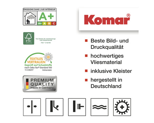 Informationen und Siegel zu Komar Produkten.