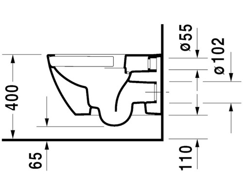 Technische Zeichnung eines Wand-WCs mit Maßangaben
