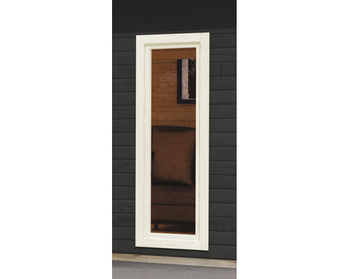 Fenster mit Holzrahmen in einer Holzwand