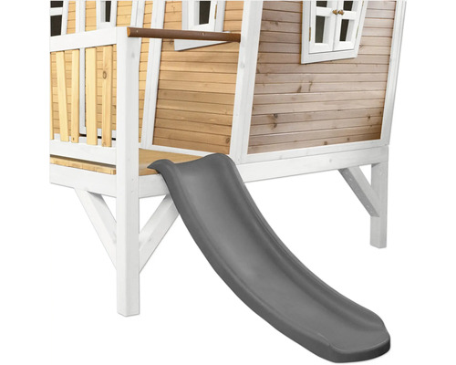 Spielhaus aus Holz mit Rutsche