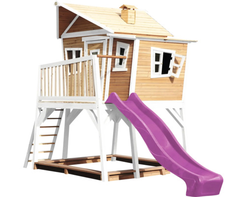 Spielhaus mit Rutsche, Leiter und Sandkasten aus Holz