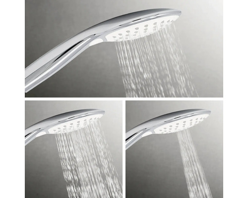 Handbrause mit verschiedenen Strahlarten im Betrieb