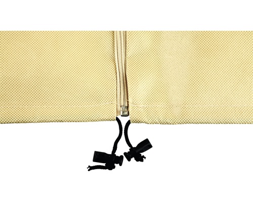 Detailaufnahme einer Schutzhülle mit Reißverschluss und Kordelzug