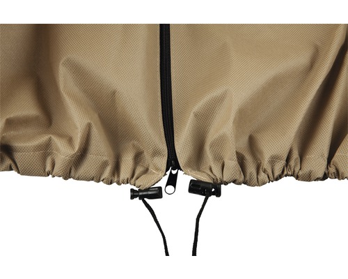 Detailaufnahme einer Schutzhülle mit Reißverschluss und Kordelzug