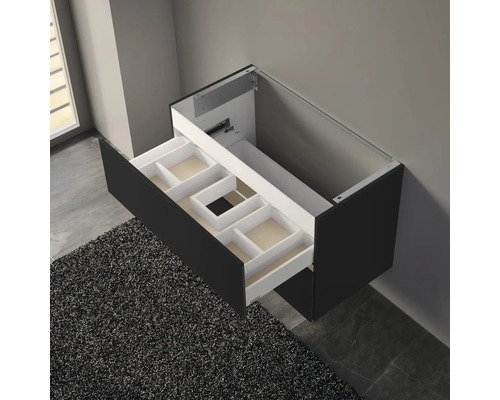 Waschtischunterschrank mit Auszug und Schubladeneinteilung für ein ordentliches Badezimmer