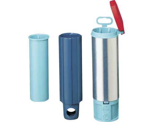 Drei verschiedene Ansichten einer Edelstahl-Hülse für einen Bodeneinbaustrahler