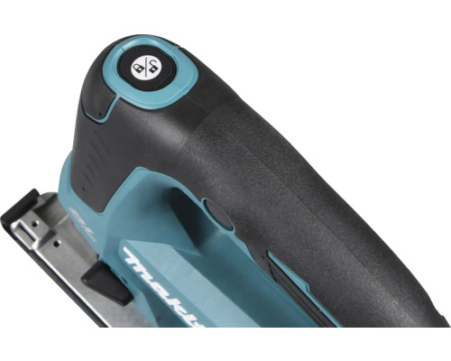 Detailansicht der Makita Stichsäge mit Verriegelungsknopf
