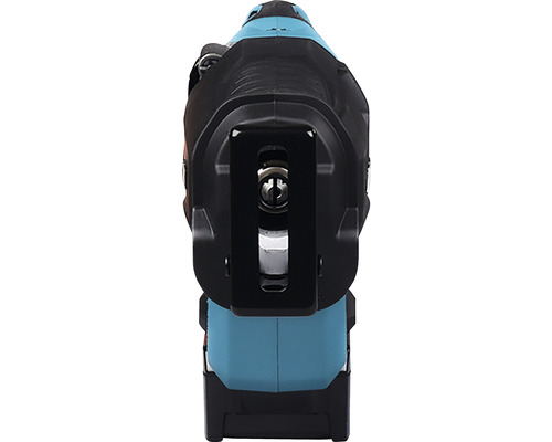 Detailansicht einer Stichsäge, die die Aufnahme für das Sägeblatt zeigt.