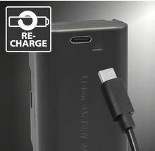 Akkuladegerät mit USB-Anschluss und Akku-Recycling-Symbol
