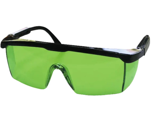 Schutzbrille mit grünem Glas und schwarzem Rahmen