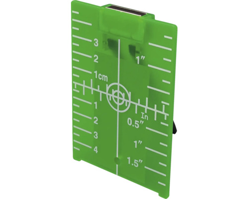 Grüne Zieltafel mit Zentimeterskala und Zollskala